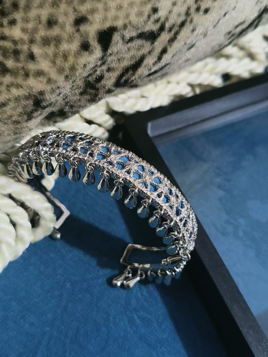 Customer photo review of "MIAO" Platinum Plated Ethnic Tie-Dye Tassel Bangle, Statement Cuff Bracelet