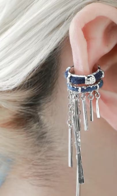 Customer photo review of "MIAO" Platinum Plated Miao Ethnic Tassel Ear Cuffs, Non-Pierced Dangle Earrings