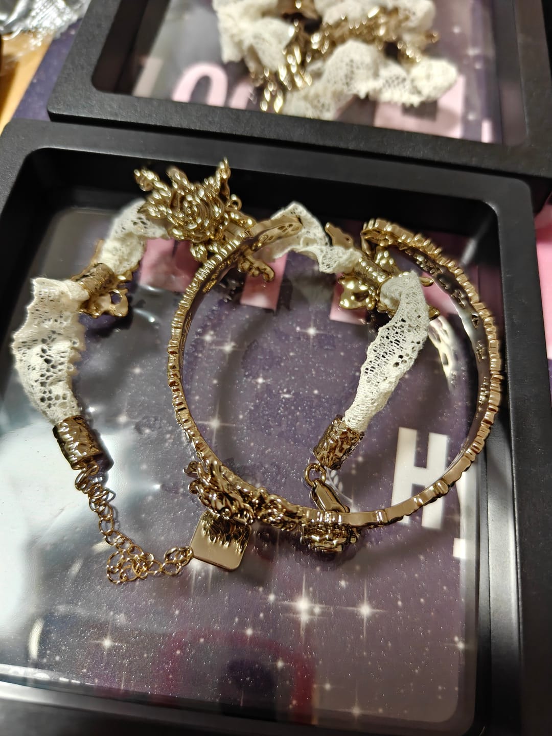 Customer photo review of "Lace Rose" 14K Gold Plated Victorian Lace Rose Tassel Charm Bracelet