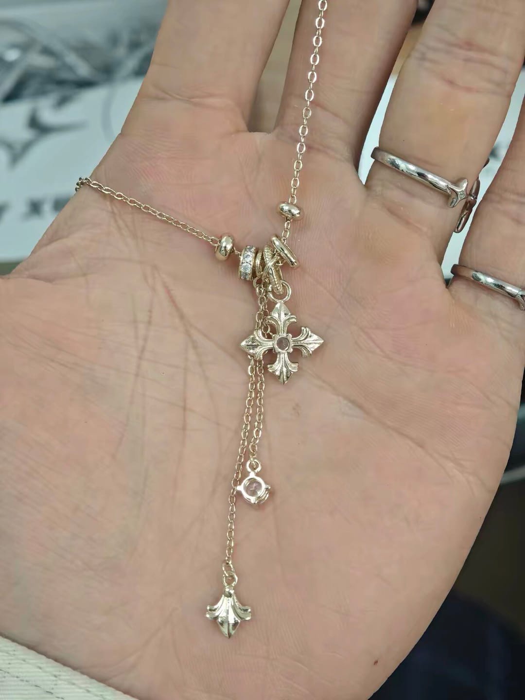 Customer photo review of "Bastet" Vintage Iris Pendant Necklace, with Zirconia