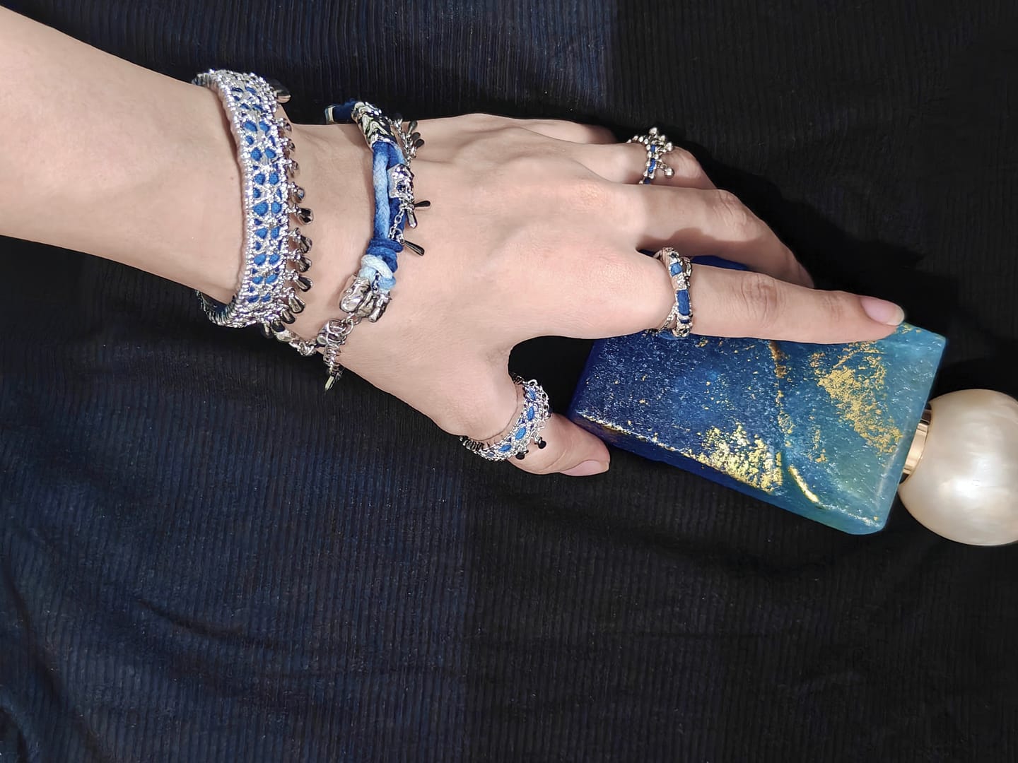 Customer photo review of "MIAO" Platinum Plated Ethnic Tie-Dye Tassel Bangle, Statement Cuff Bracelet