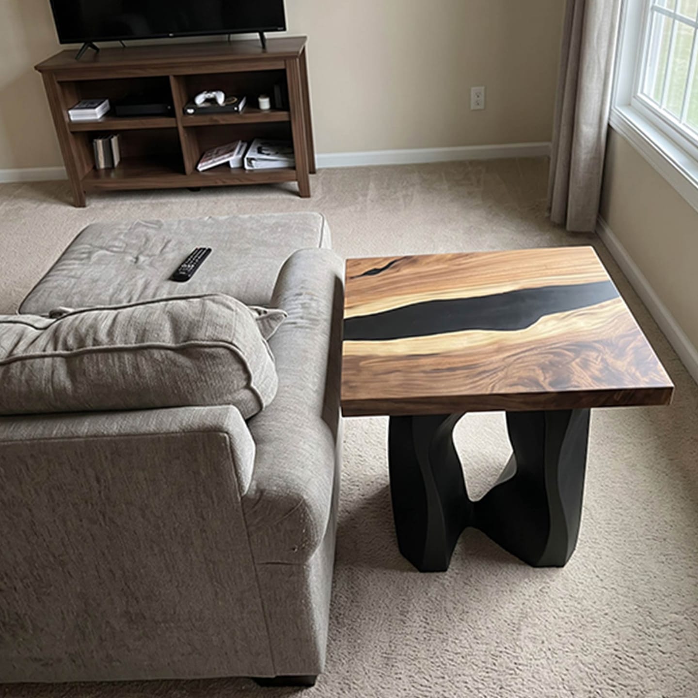 Customer photo review of End Table 29" or 48" with Carved Rock Steel Base - 301 Rocky