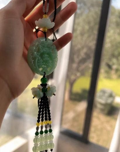 Customer photo review of Crystal Gourd & Pixiu Car Charm – Lotus Pendant for Luck & Protection