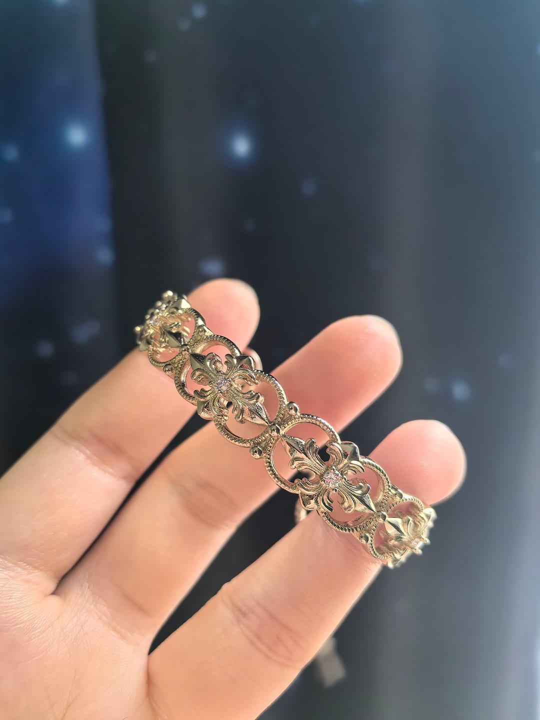 Customer photo review of "Bastet" 14K Gold Plated Vintage Iris Statement Bracelet