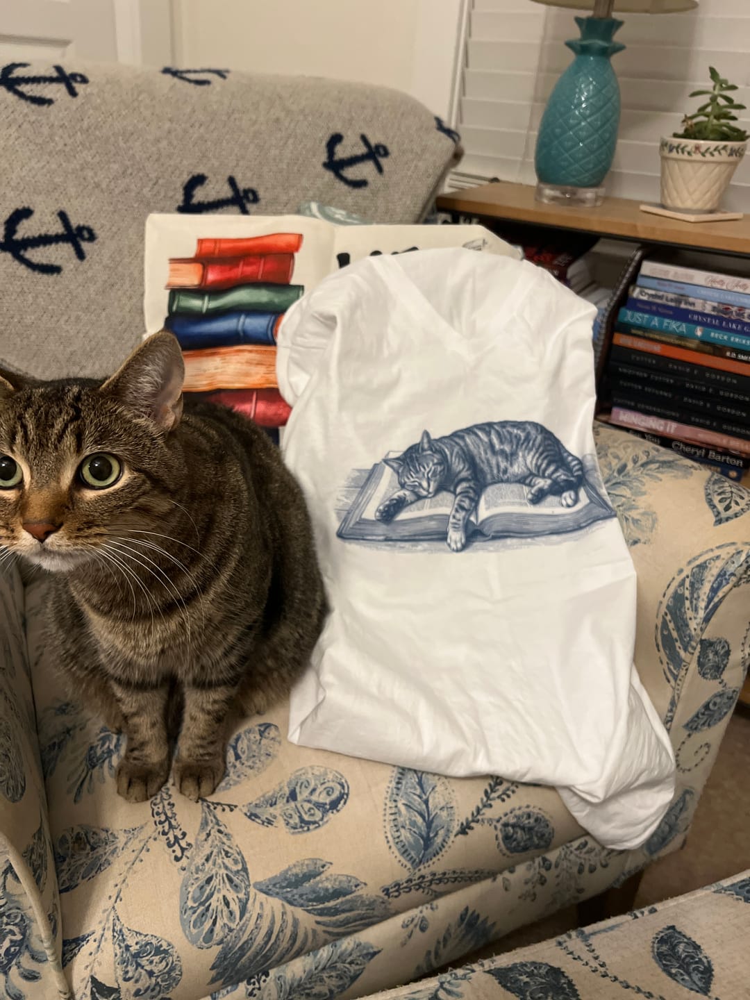 Customer photo review of Cat Sleeping Unisex V-Neck Tee