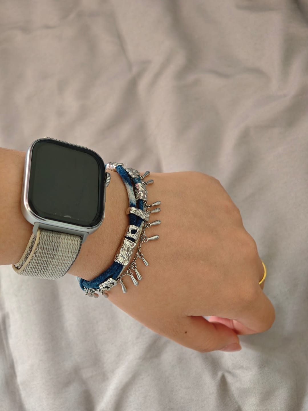 Customer photo review of "MIAO" Platinum Plated Ethnic Braided Tassel Bracelet, Statement Woven Handchain