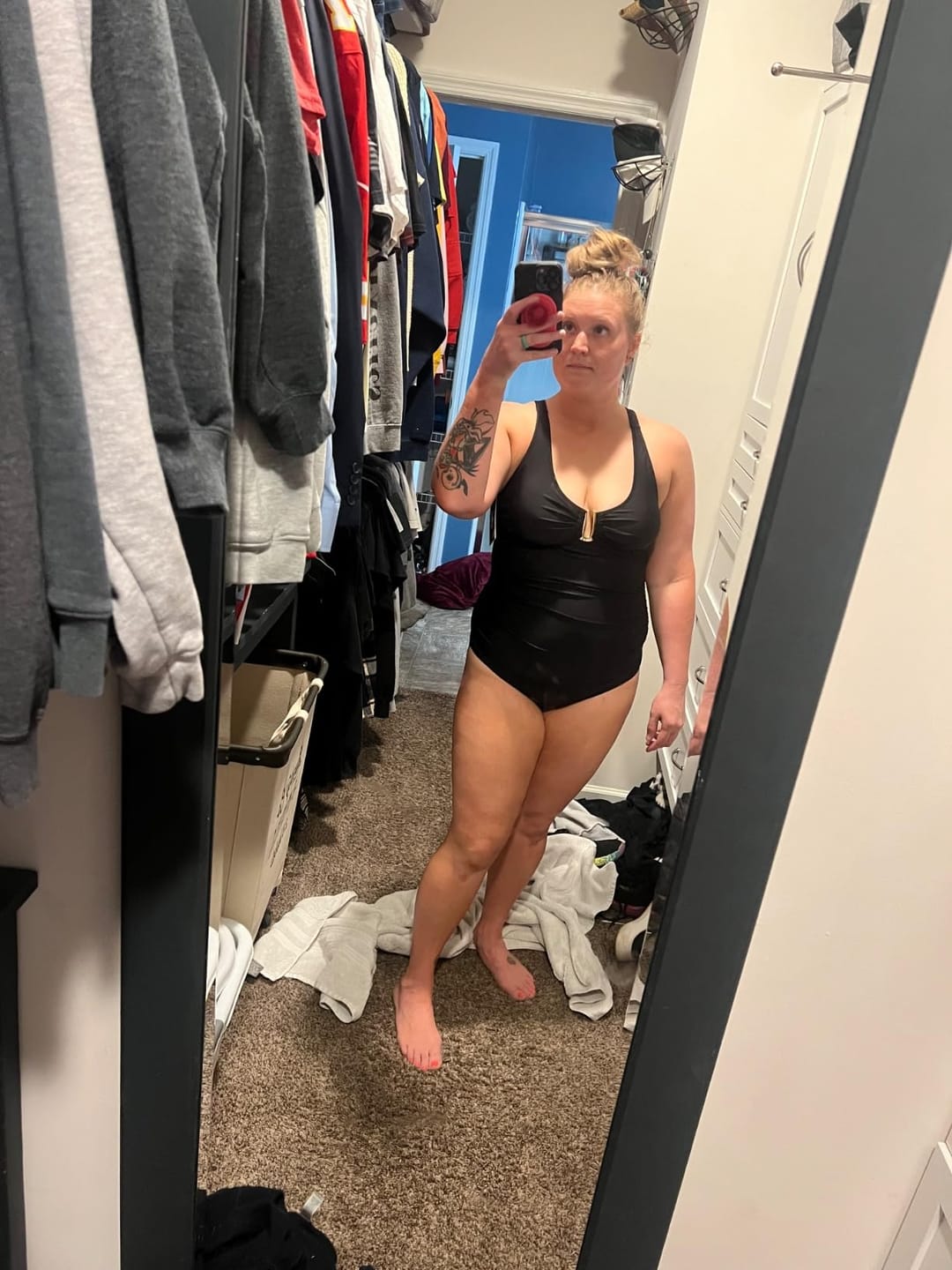 Customer photo review of Womens Tummy Control Swimsuits Ruched Slimming One Piece Bathing Suit Deep V Neck Swimsuit