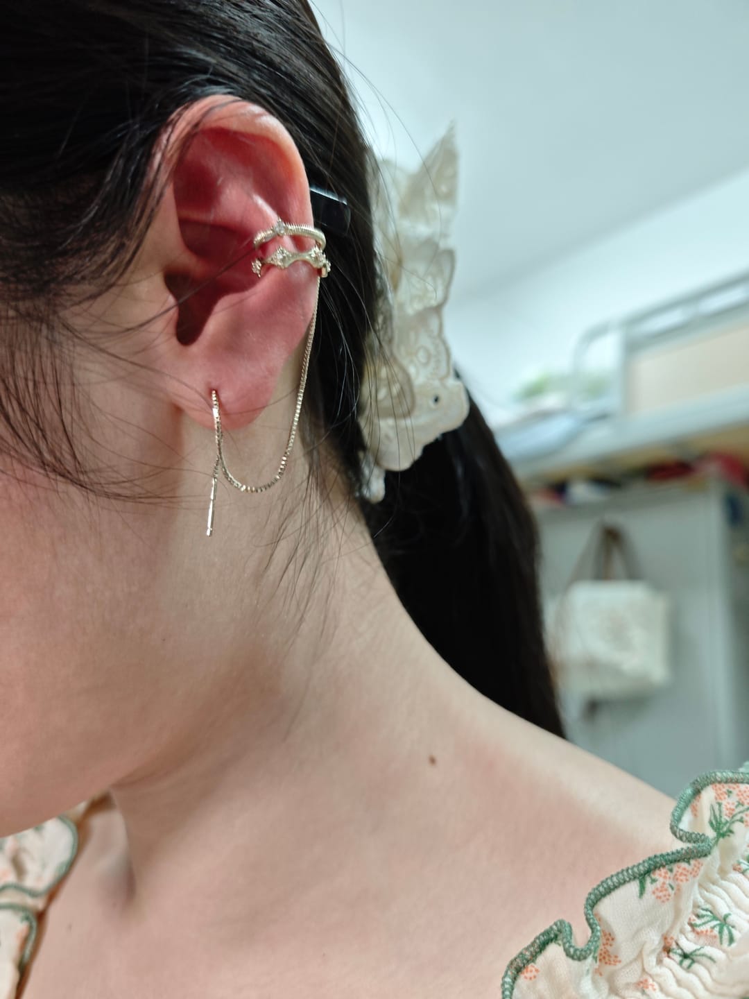 Customer photo review of "Bastet" 14K Gold Plated Vintage Iris Ear Cuffs, Statement Cartilage Earrings