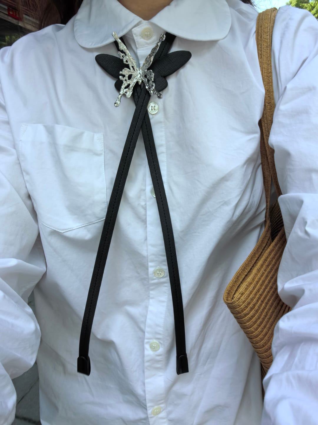 Customer photo review of "ButterflyWasteland" Platinum Plated Gothic Butterfly Bolo Tie Necklace, Adjustable Lariat Choker