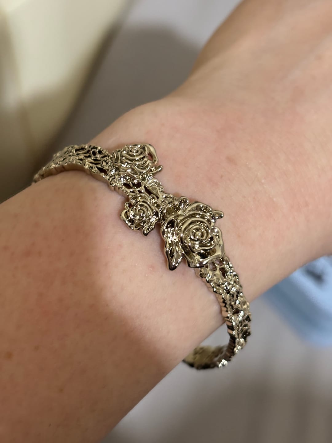 Customer photo review of "Lace Rose" 14K Gold Plated Victorian Lace Rose Tassel Charm Bracelet