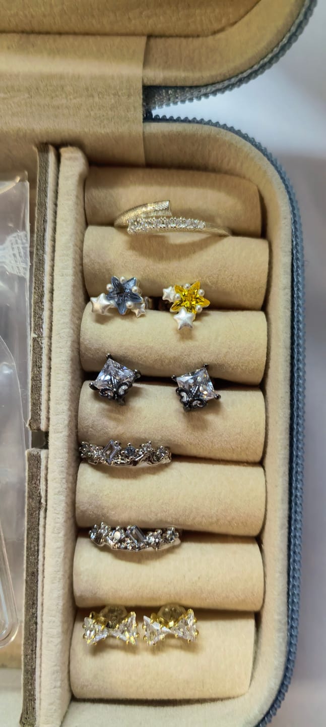 Customer photo review of "WISHING STAR" Rhodium Plated Zirconia Wishing Star Stud Earrings, Celestial Star Earrings