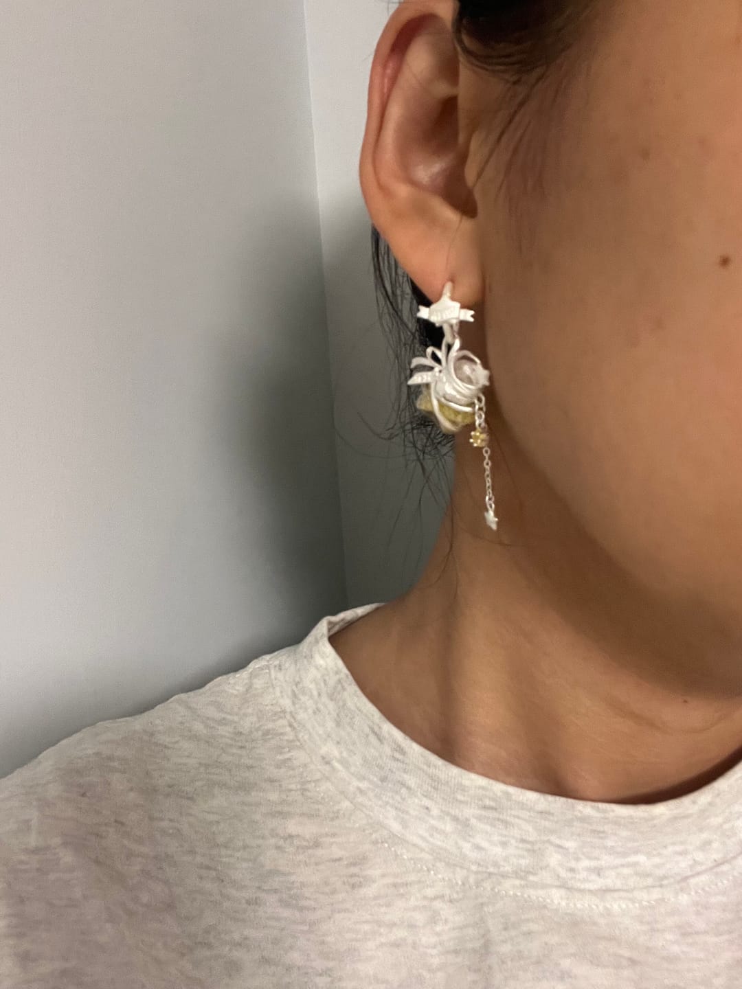Customer photo review of "WISHING STAR" Platinum Plated Wishing Bottle Dangle Earrings