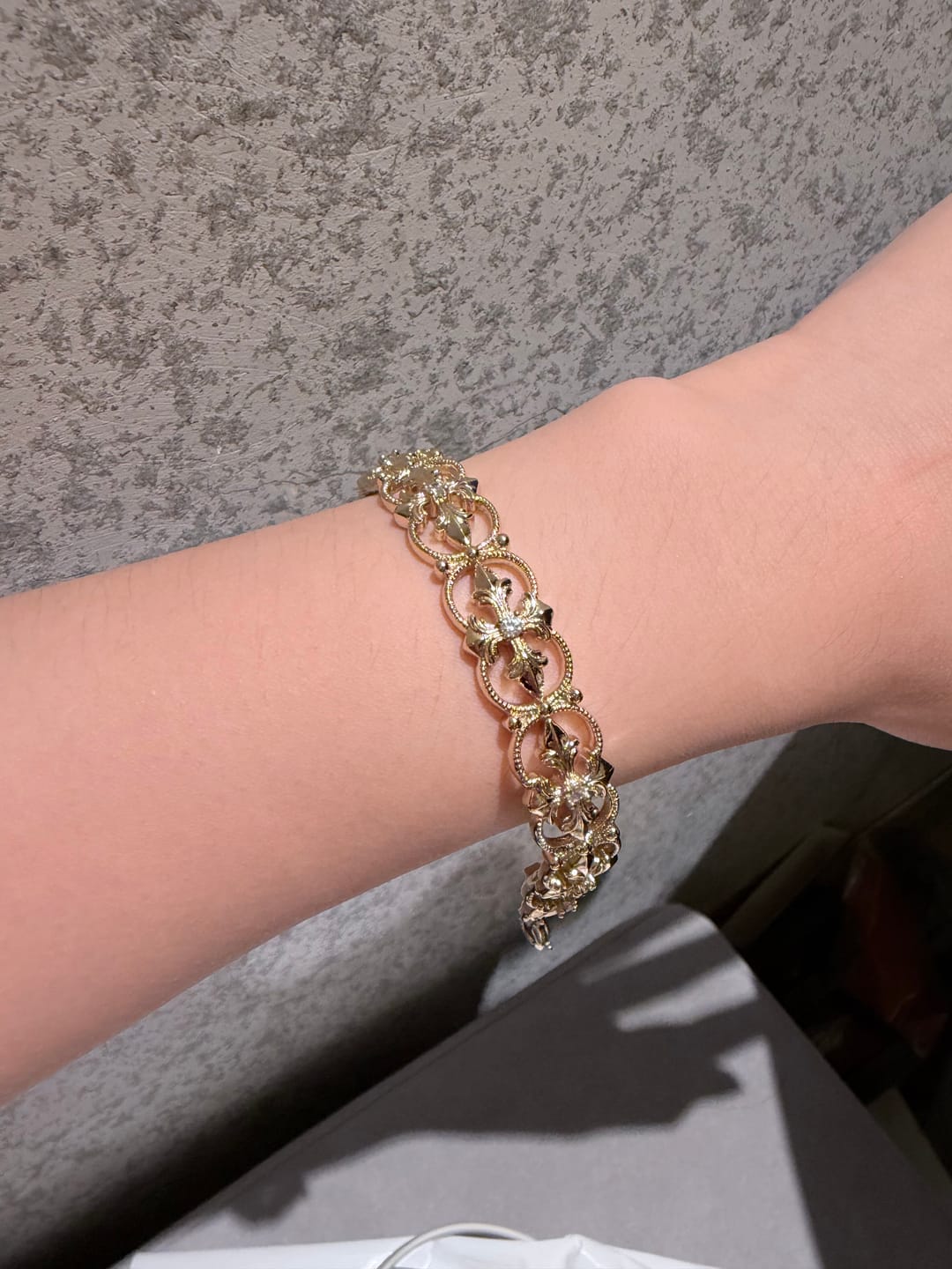 Customer photo review of "Bastet" 14K Gold Plated Vintage Iris Statement Bracelet