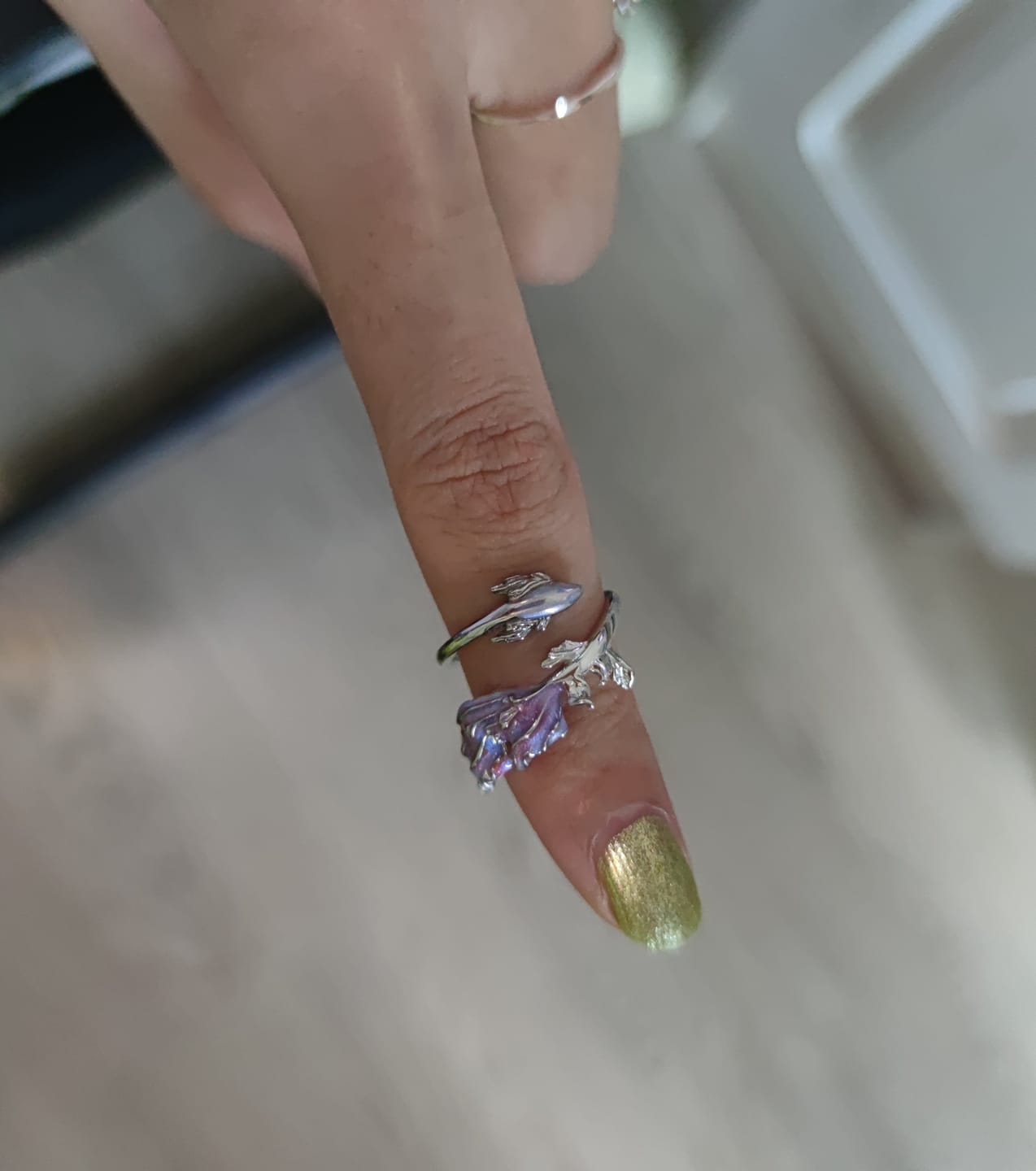 Customer photo review of "ATLANTIS" 925 Sterling Silver Swimming Fish Pink Purple Ring, Hand-Enamelled Adjustable Ring