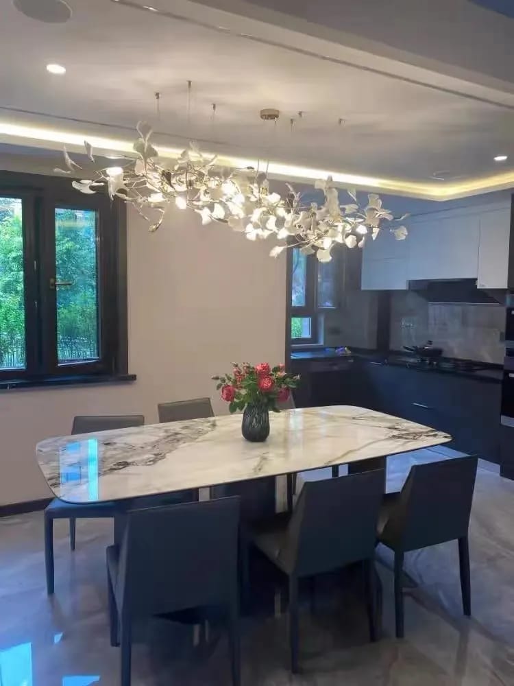 Customer photo review of Gold Leaf Chandelier, Ceramic or Acrylic Leaves, Branching, 50-180 cm