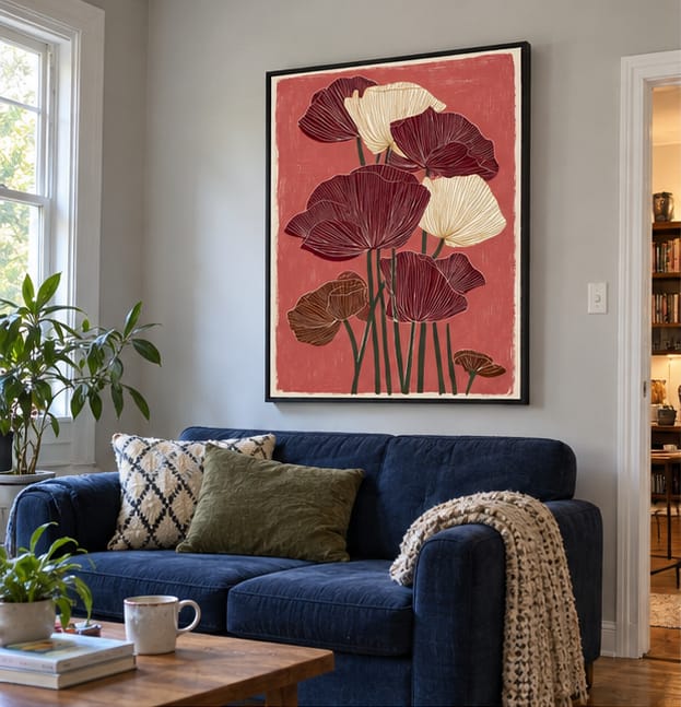 Customer photo review of Burgundy and Cream Poppy Flowers Canvas Wall Art