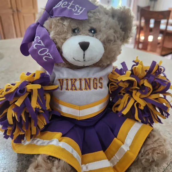 Customer photo review of Cute Cheer Bear Gift Custom Embroidered Uniform & Bow Sport Game Day Mascot