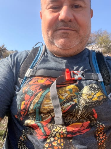 Customer photo review of Tortoise Backpacker T-Shirt