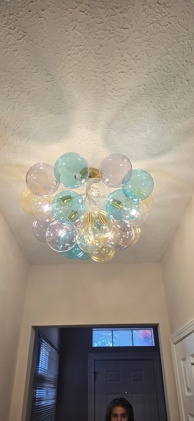 Customer photo review of Art Deco Colorful Glass Cluster Bubble Semi Flush Chandelier