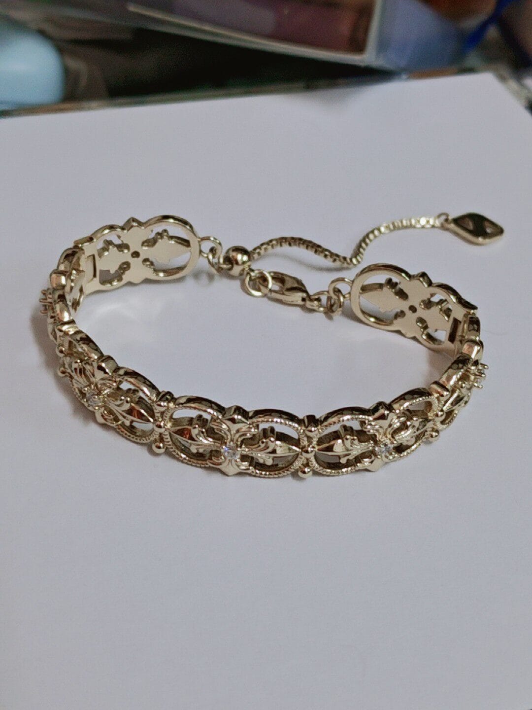 Customer photo review of "Bastet" 14K Gold Plated Vintage Iris Statement Bracelet