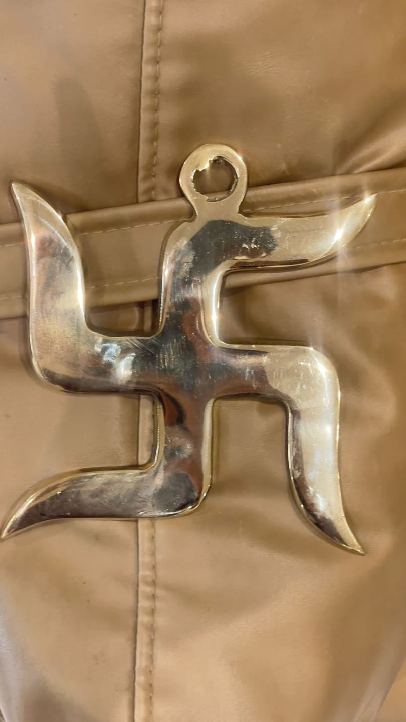 Customer photo review of Brass Swastik Wall Symbol | Vastu Remedy for Main Entrance & Auspicious Energy | 5 & 9 Inch