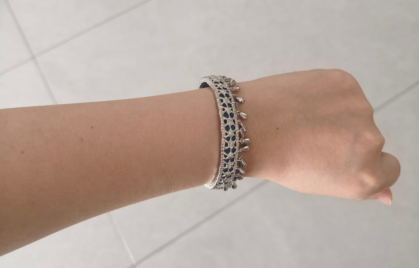 Customer photo review of "MIAO" Platinum Plated Ethnic Tie-Dye Tassel Bangle, Statement Cuff Bracelet