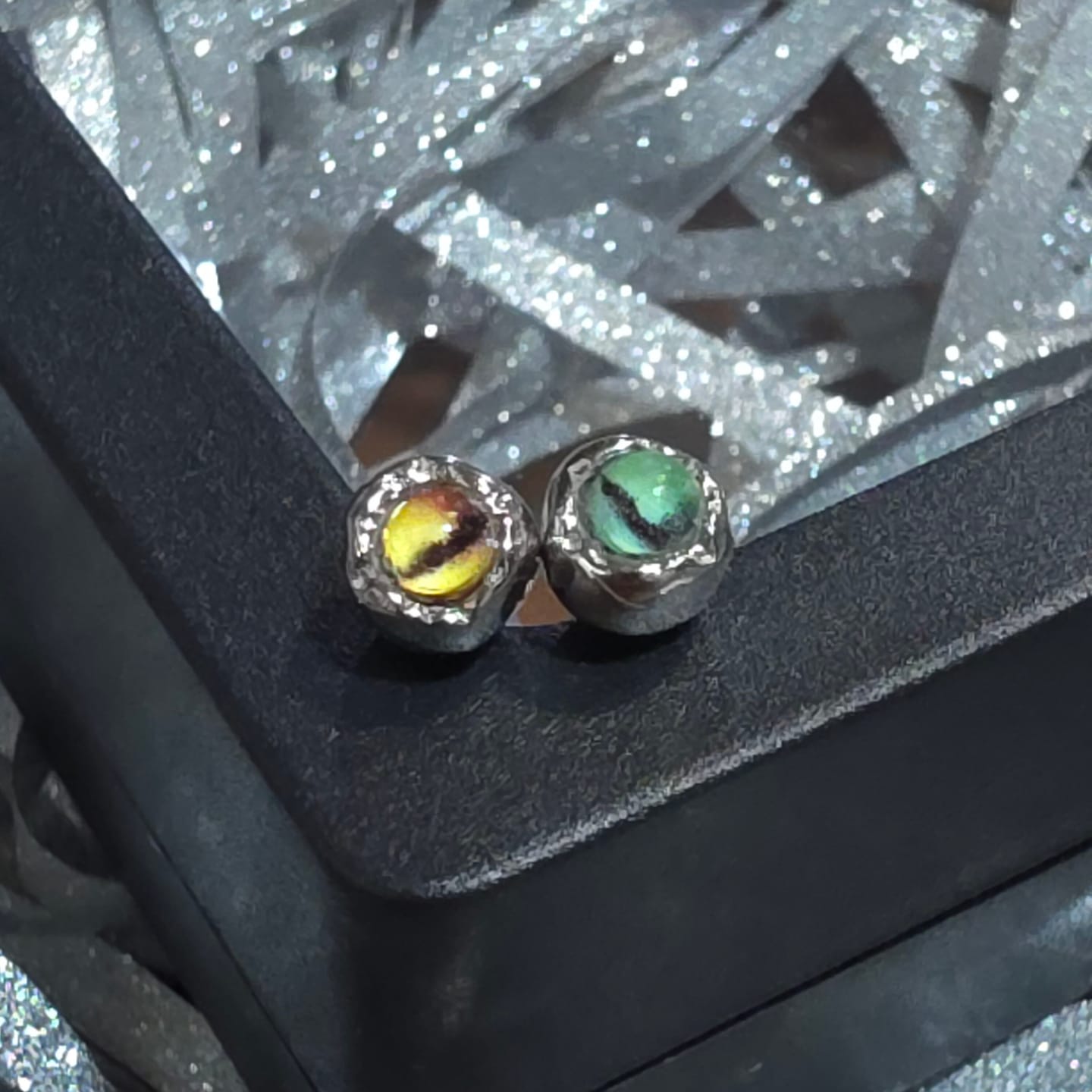 Customer photo review of "Irises" 925 Sterling Silver Oxidized Cross Stud Earrings, Vintage Style