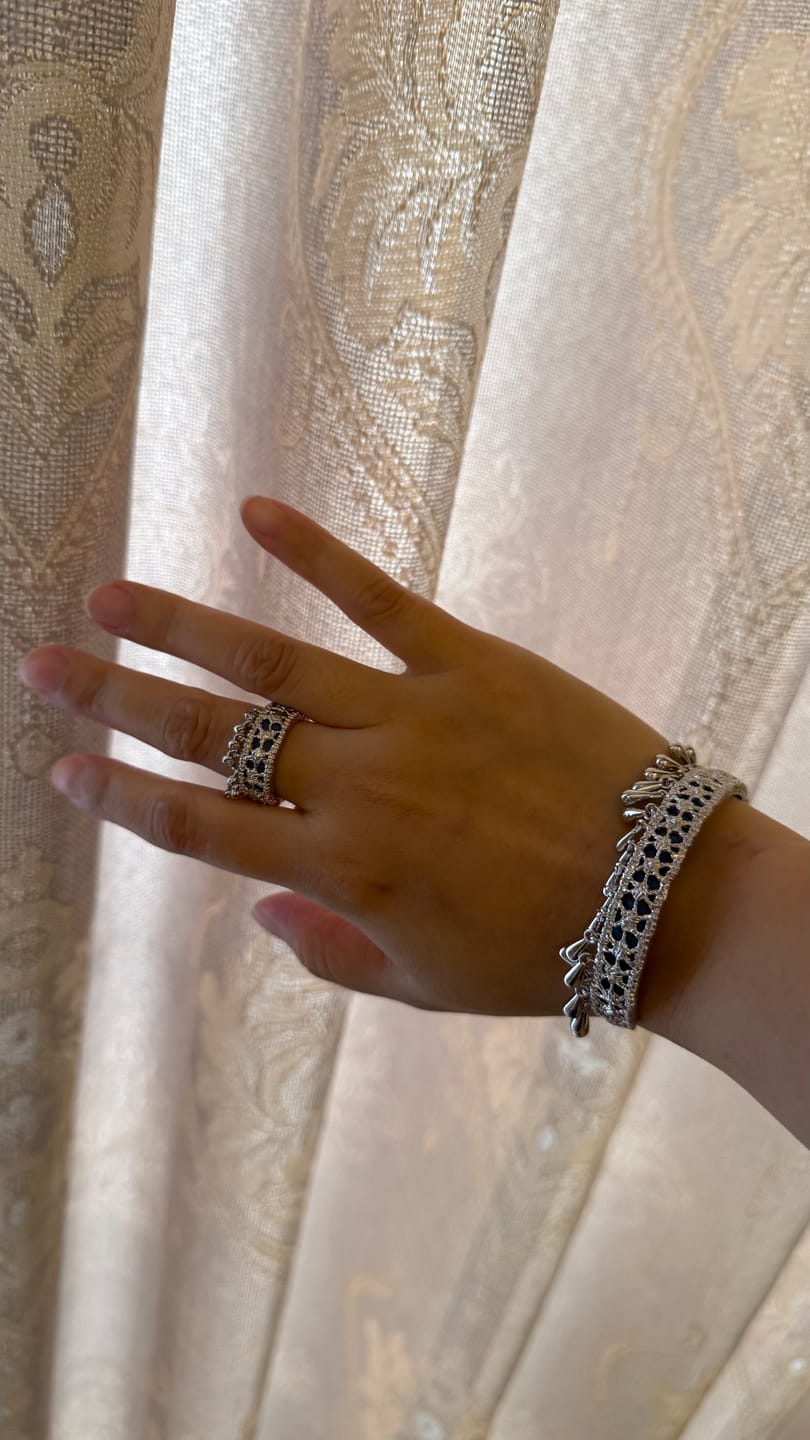 Customer photo review of "MIAO" Platinum Plated Ethnic Tie-Dye Tassel Bangle, Statement Cuff Bracelet