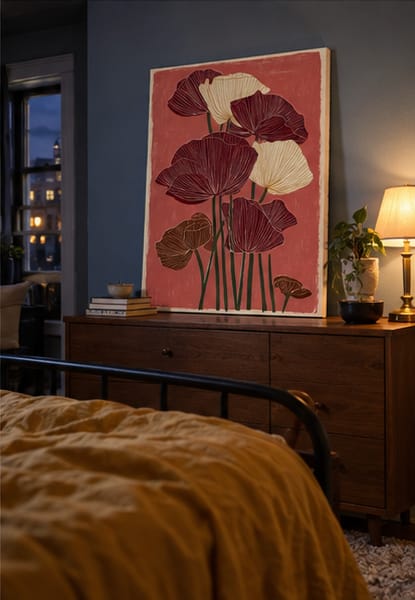 Customer photo review of Burgundy and Cream Poppy Flowers Canvas Wall Art