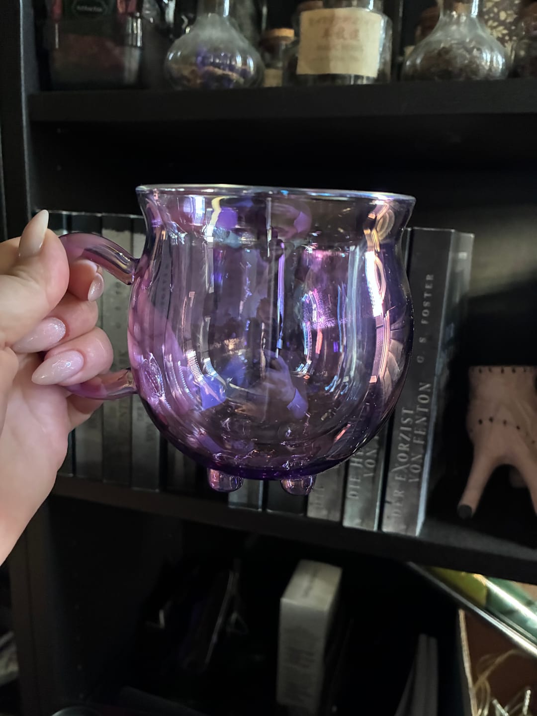 Customer photo review of Doppelwandige Hexenkessel-Tasse aus lila Glas mit Löffel