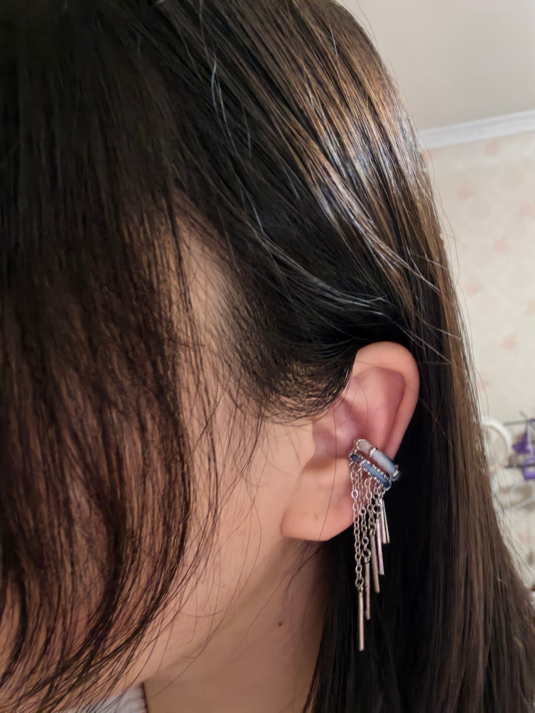 Customer photo review of "MIAO" Platinum Plated Miao Ethnic Tassel Ear Cuffs, Non-Pierced Dangle Earrings