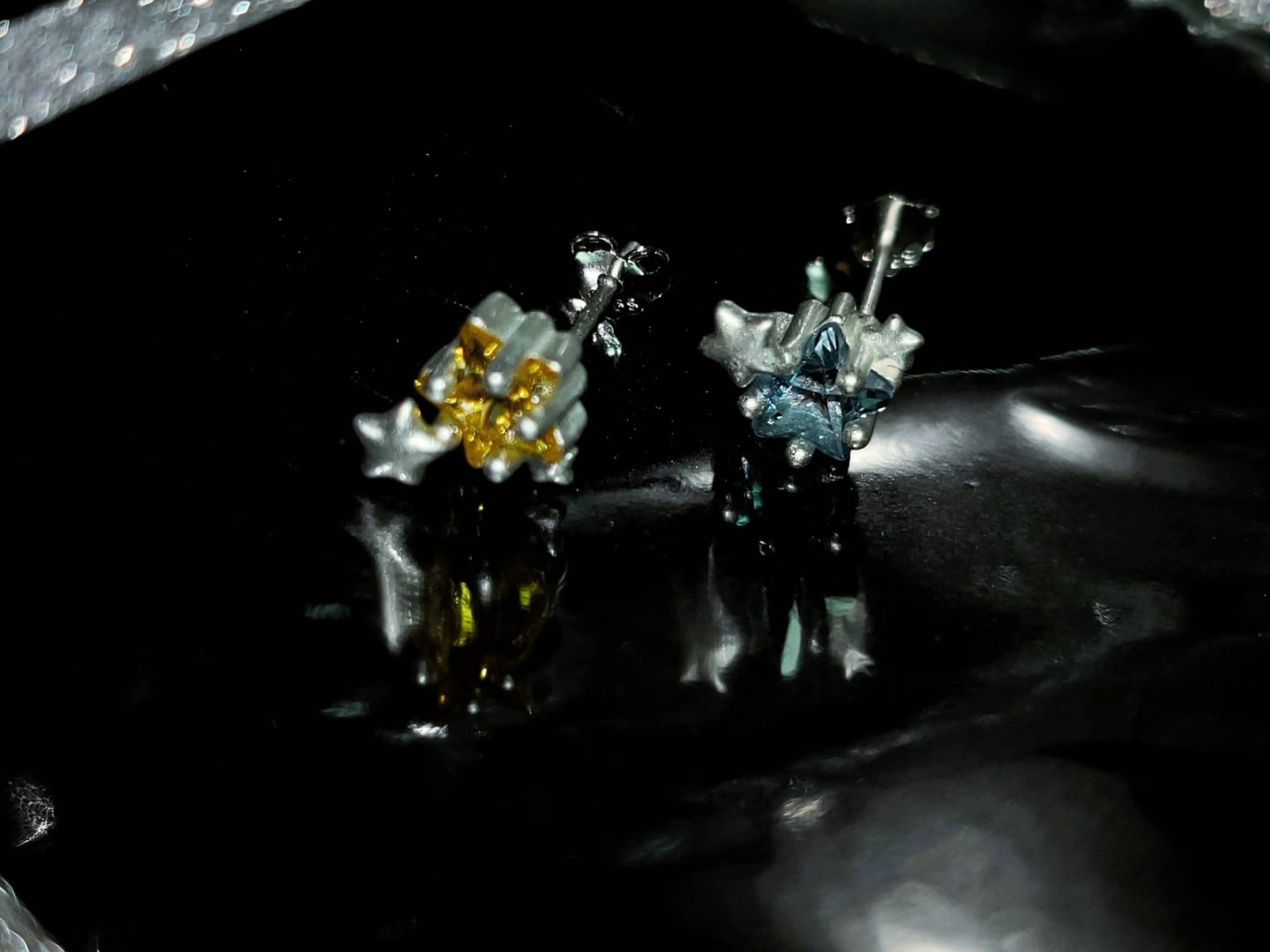Customer photo review of "WISHING STAR" Rhodium Plated Zirconia Wishing Star Stud Earrings, Celestial Star Earrings