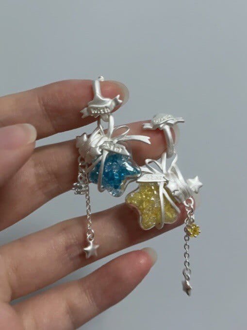 Customer photo review of "WISHING STAR" Platinum Plated Wishing Bottle Dangle Earrings