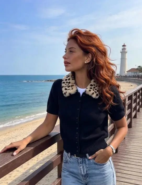 Customer photo review of Ella Faux Fur Bambi Knit Cardigan Top