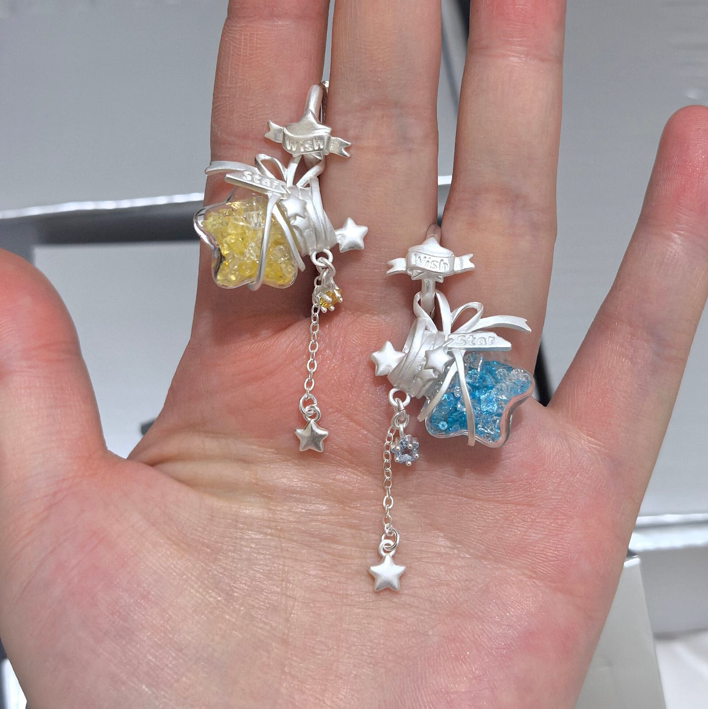 Customer photo review of "WISHING STAR" Platinum Plated Wishing Bottle Dangle Earrings