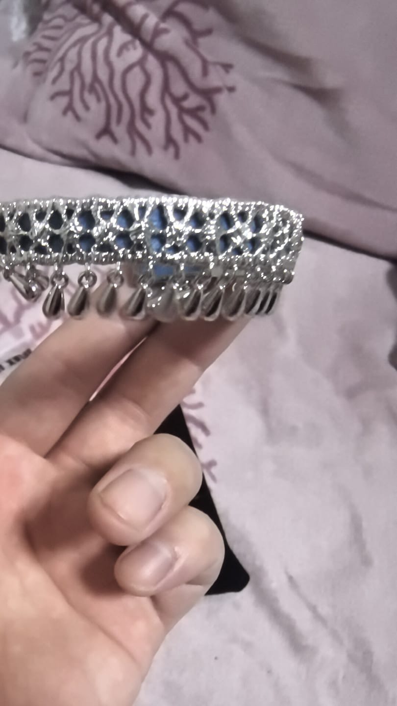 Customer photo review of "MIAO" Platinum Plated Ethnic Tie-Dye Tassel Bangle, Statement Cuff Bracelet