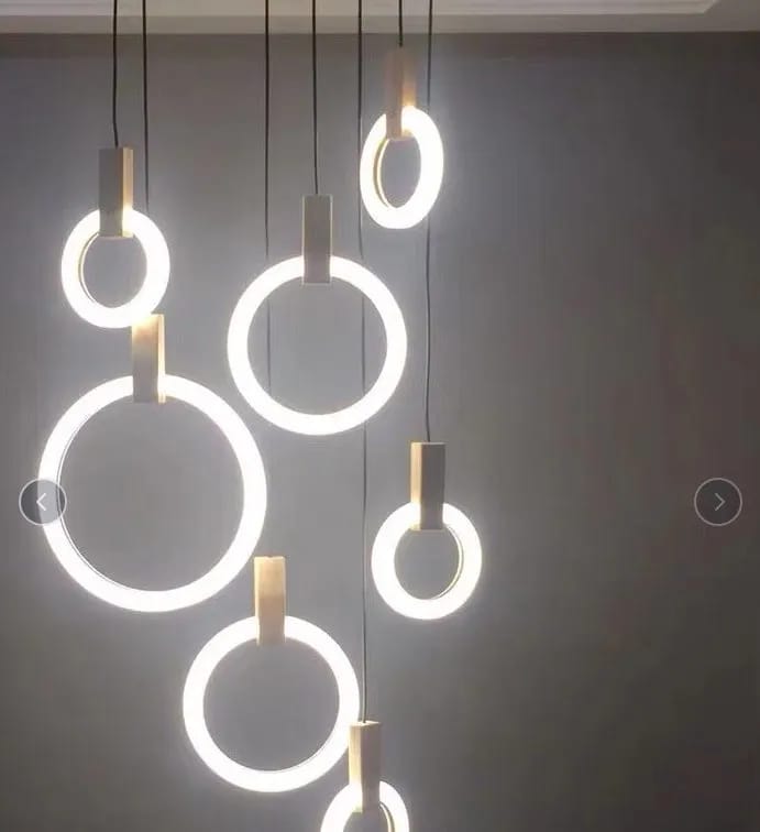 Customer photo review of Gold Chandelier, Hanging Acrylic Rings with Wood, 1.6–4 m Drop