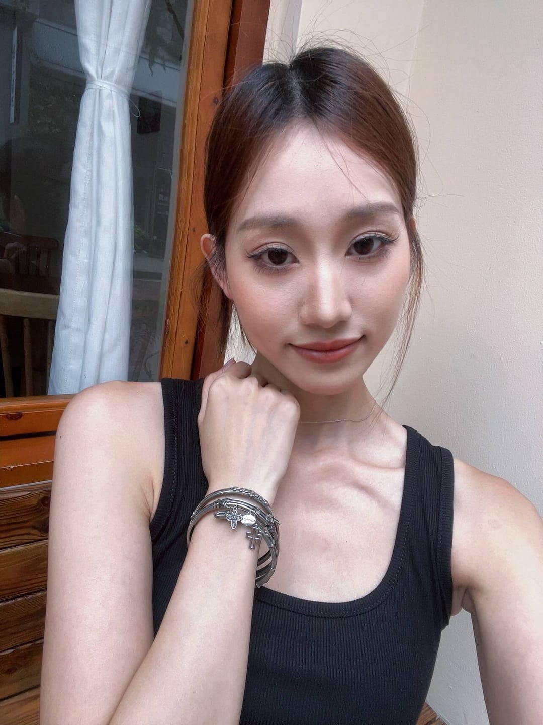 Customer photo review of "Irises" Rhodium Plated Vintage Oxidized Cross Cuff Bangle, Statement Cuff Bracelet