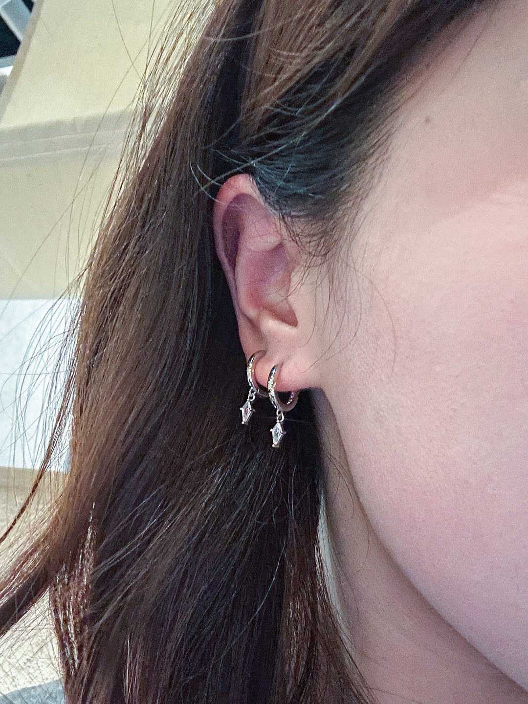 Customer photo review of "Knight's Oath" 18K Gold Plated Sword Dangle Hoop Earrings