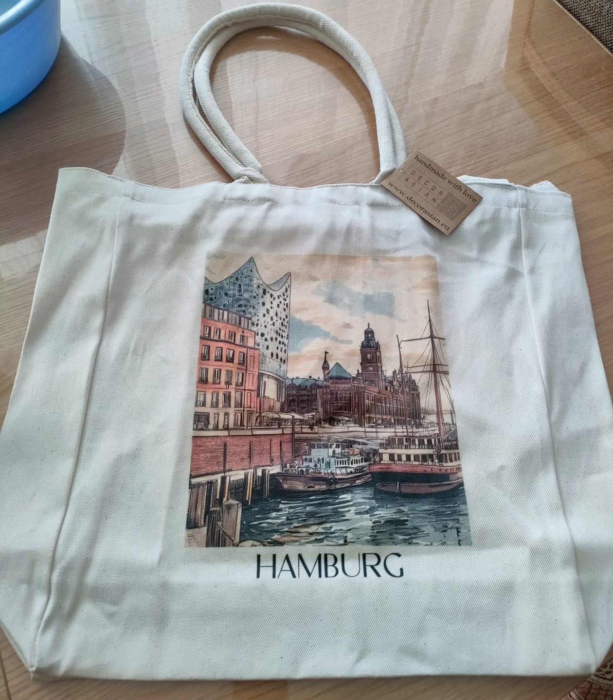 Customer photo review of Hafencity Shopping Tasche - Hamburg - Deutschland Tote Bag - Einkaufstasche im Aquarell Stil