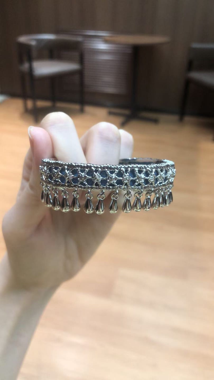 Customer photo review of "MIAO" Platinum Plated Ethnic Tie-Dye Tassel Bangle, Statement Cuff Bracelet