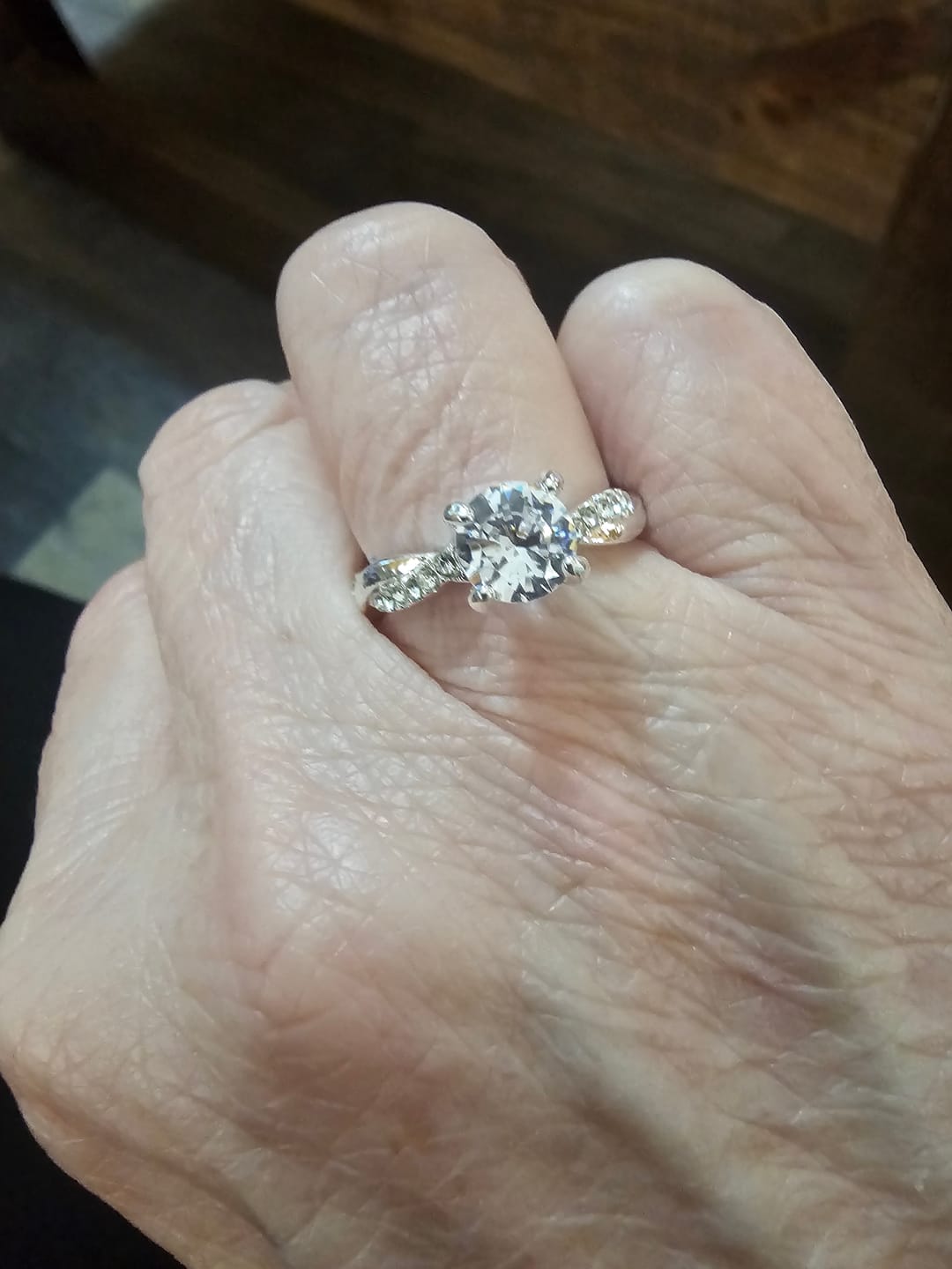 Customer photo review of Twisted Round Cut Petite Moissanite Ring