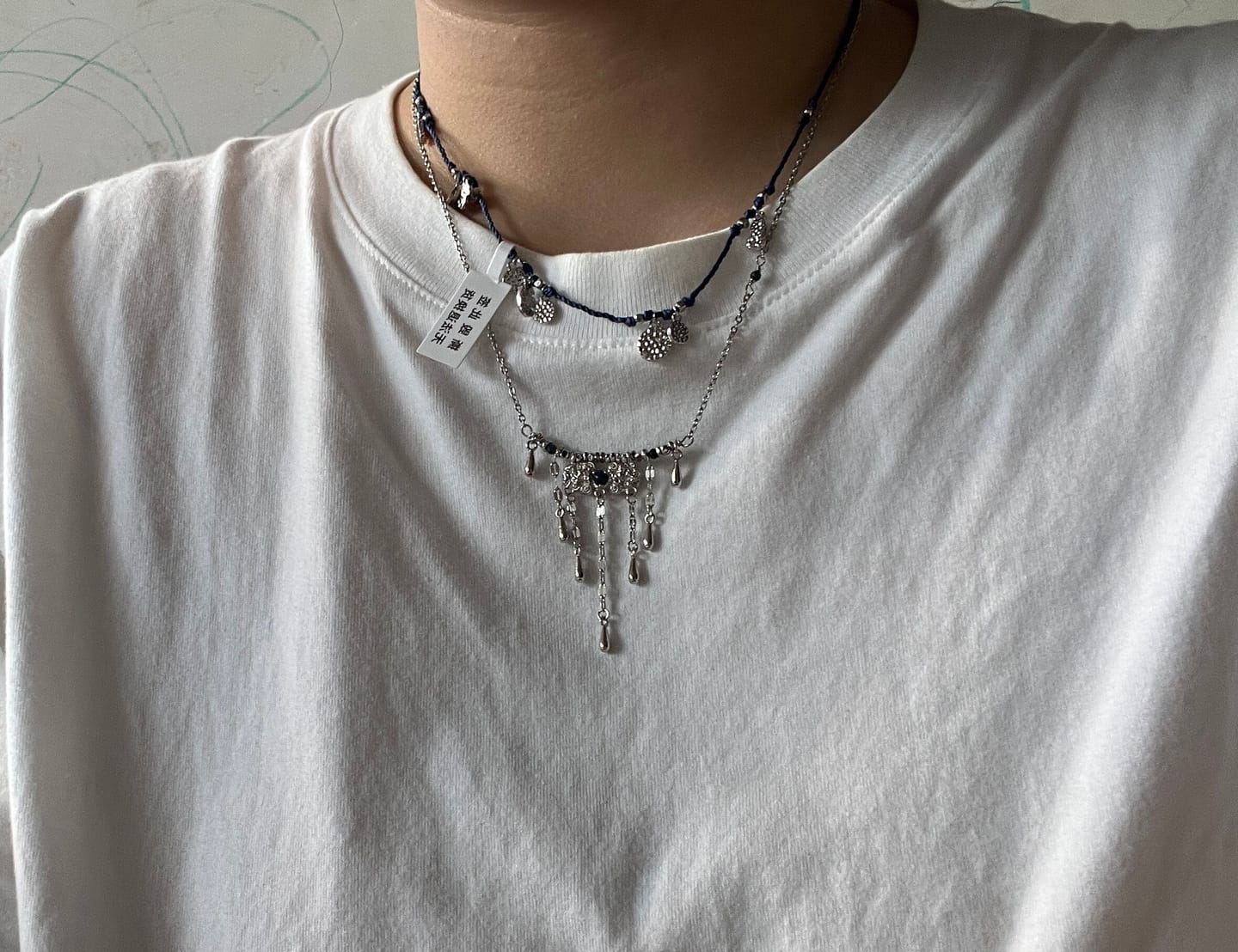 Customer photo review of "MIAO" 925 Sterling Silver Blue Charm Layering Necklace
