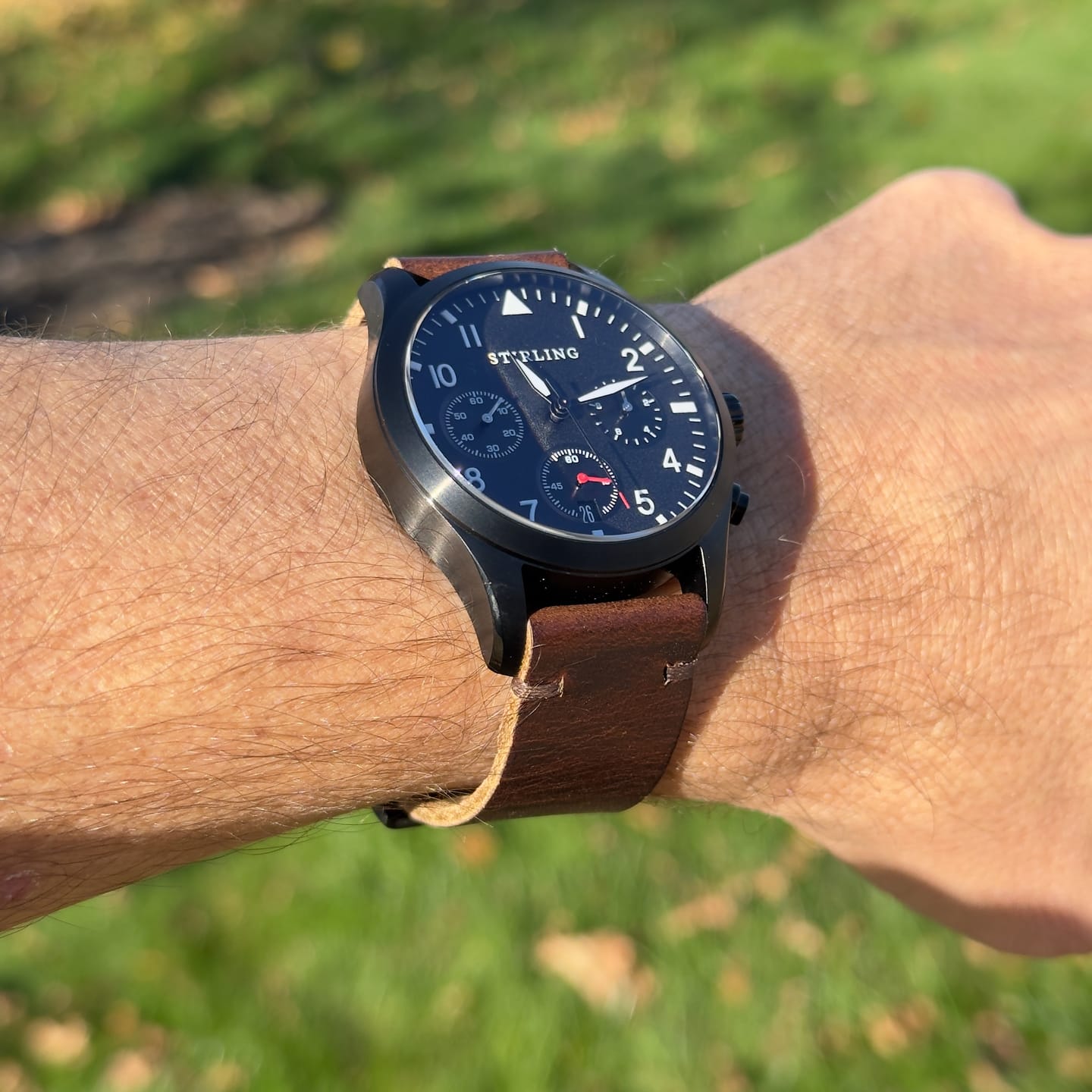 Customer photo review of Horween Brown Nut Dublin Leather Watch Strap, Dark Brown Thread