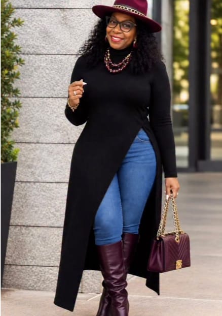 Customer photo review of Women's Turtleneck Long Sleeve Maxi Tunic Top