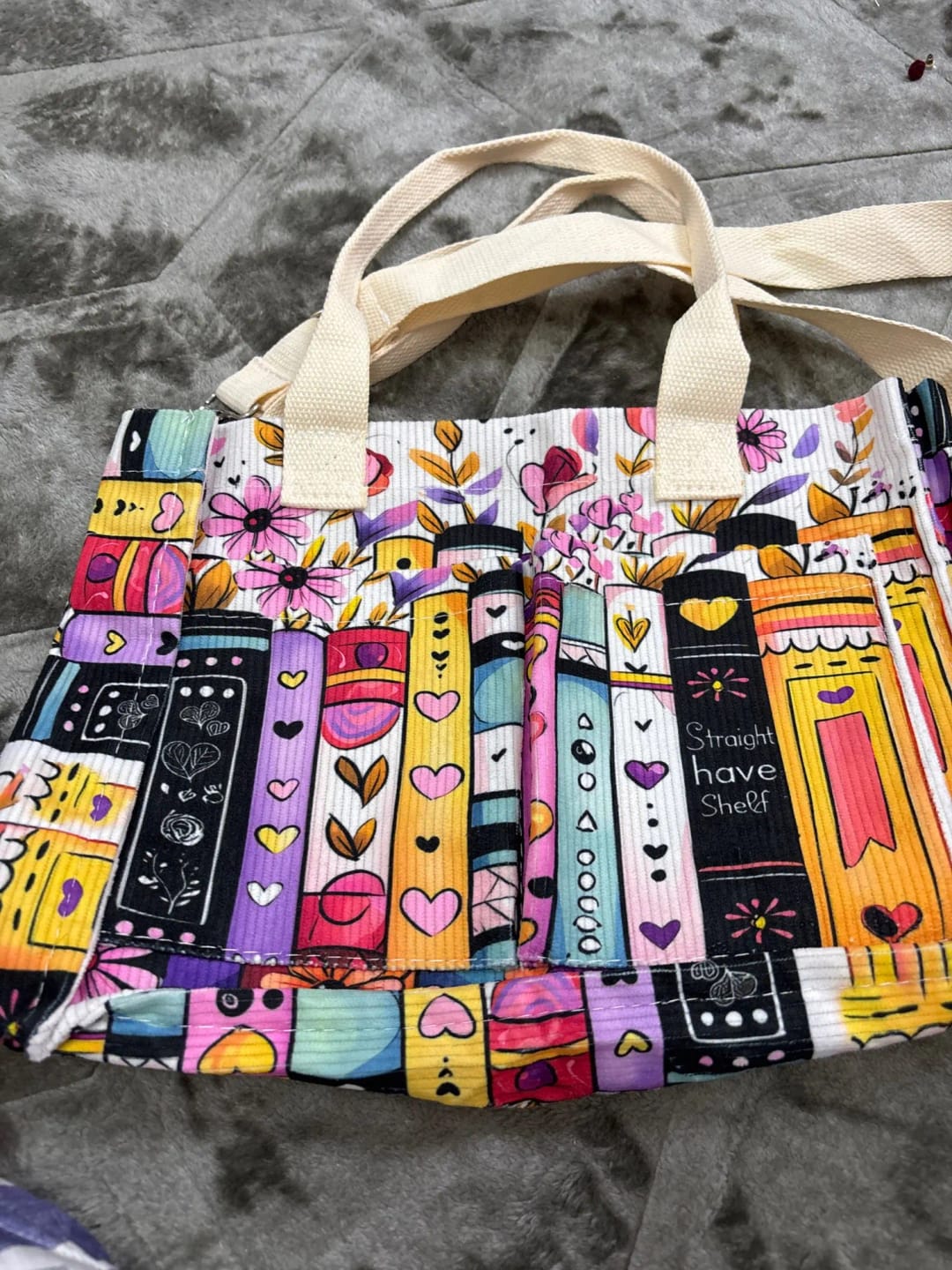 Customer photo review of Booked & Blooming Tote Bag