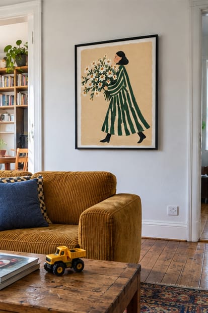 Customer photo review of Woman with Daisy Bouquet Canvas Wall Art