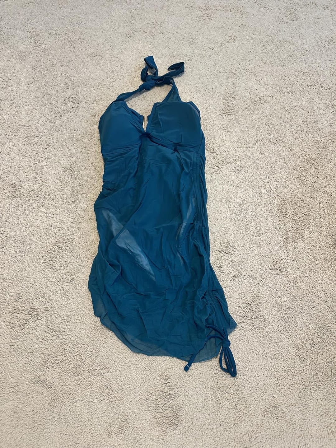 Customer photo review of Womens One Piece Swimsuit Tummy Control Swim Dress Slimming Mesh Sheer Halter Sarong Wraps Bathing Suit