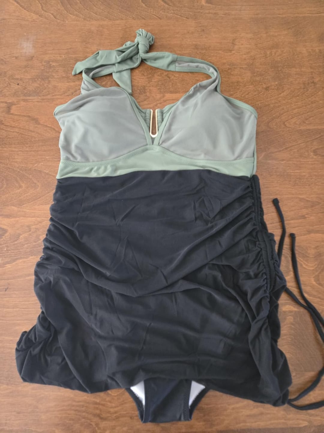 Customer photo review of Womens One Piece Swimsuit Tummy Control Swim Dress Slimming Mesh Sheer Halter Sarong Wraps Bathing Suit