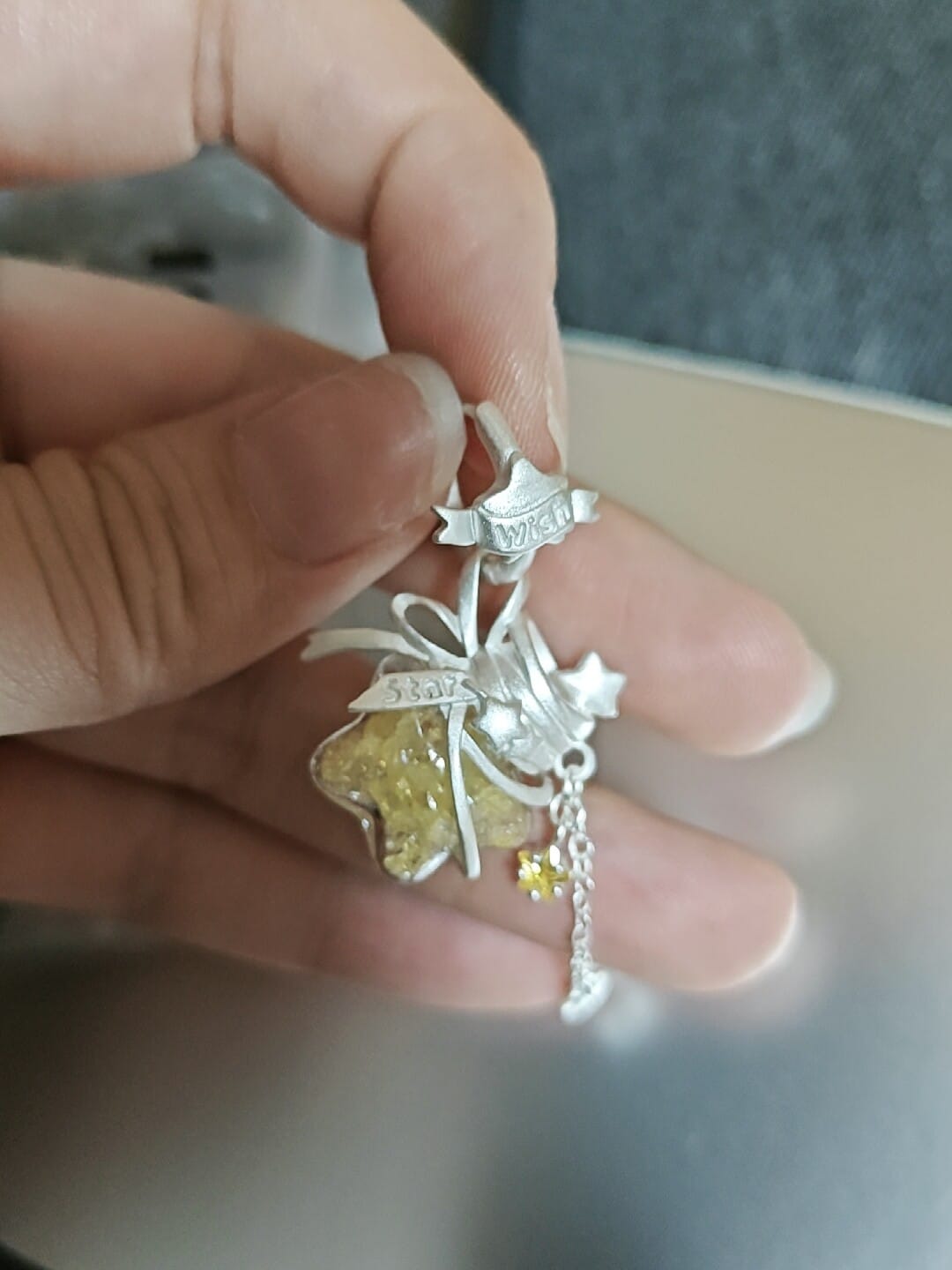 Customer photo review of "WISHING STAR" Platinum Plated Wishing Bottle Dangle Earrings